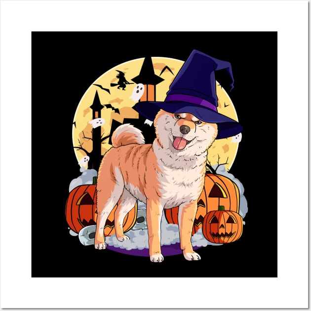 Shiba Inu Scary Dog Halloween Witch Pumpkin Wall Art by Noseking